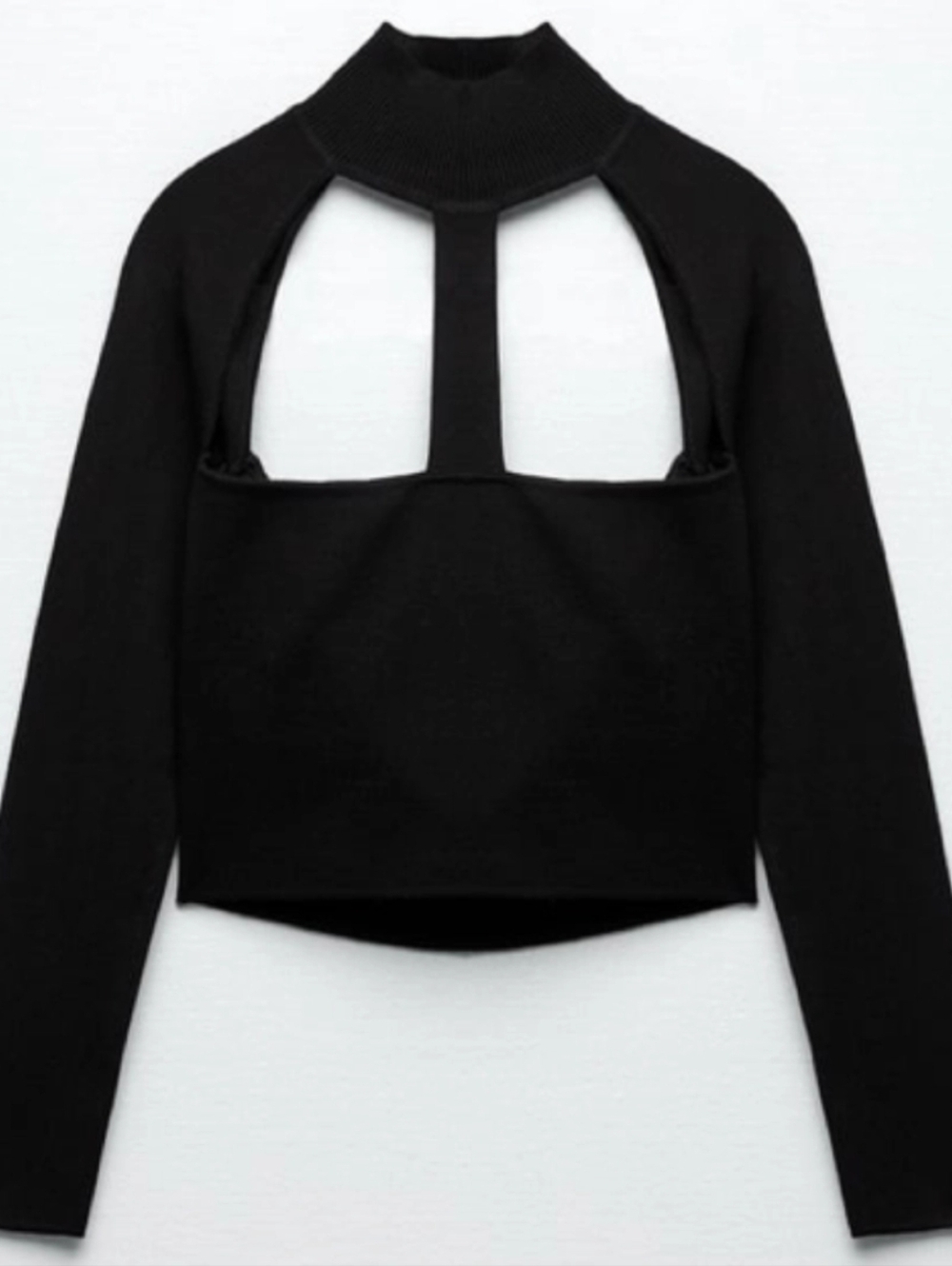 ZARA Cut-Out Long Sleeve Top – Black – Size S (Like New)